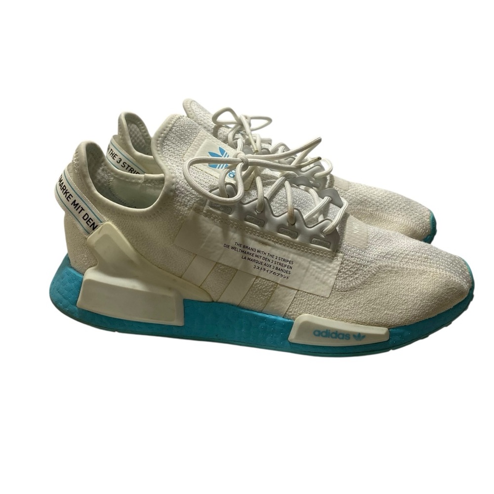 Adidas Men’s NMD R1 V2 Casual Sneakers White Solar Blue 13 Breathable Mesh Upper